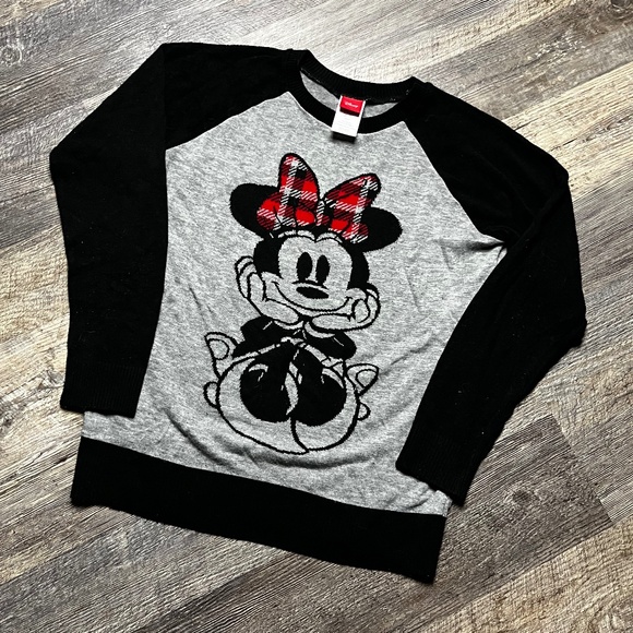 Vintage Y2K Minnie Mouse Sweater Size Large Grey Black Disney Jerry Leigh - Picture 1 of 7